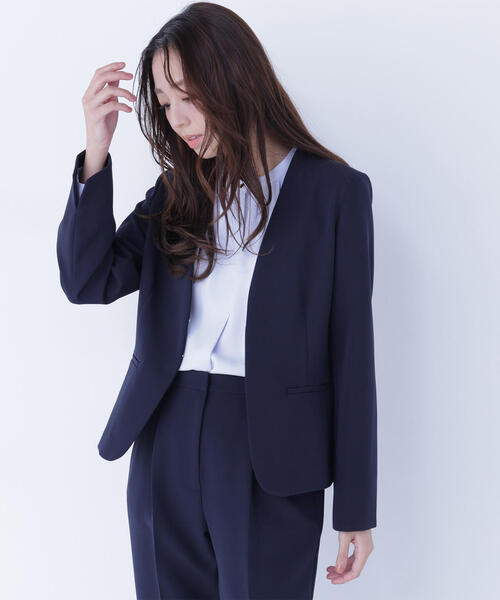 NATURAL BEAUTY BASIC（ナチュラルビューティーベーシック）の「◇ダブルクロスストレッチ SETUP ノーカラージャケット（ノーカラージャケット・レディース・ブラック/ネイビー・LARGE/MEDIUM/SMALL）」の16枚目の写真