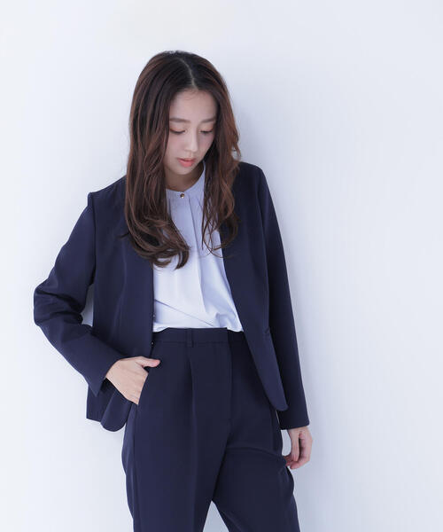 NATURAL BEAUTY BASIC（ナチュラルビューティーベーシック）の「◇ダブルクロスストレッチ SETUP ノーカラージャケット（ノーカラージャケット・レディース・ブラック/ネイビー・LARGE/MEDIUM/SMALL）」の18枚目の写真