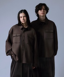 【nl】【Unisex】スエード風ポンチダブルフラップポケシャツ