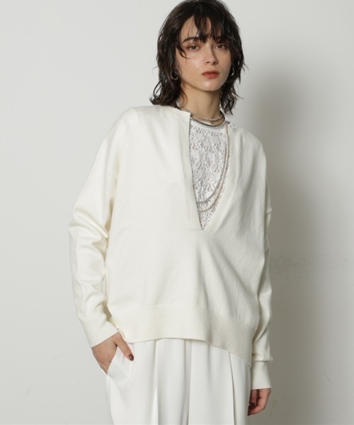 CADUNE(カデュネ)の「スプリングキーネックニット(ニット/セーター・レディース・ミント/ネイビー/モカ/ターコイズブルー/ホワイト・38)」の2枚目の写真