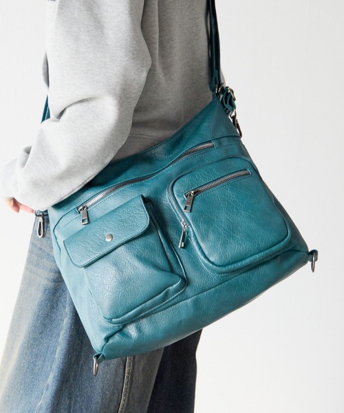 PBLIM（ページボーイリム）の「《UNISEX/３WAYで使える》７ポケットショルダーバッグ（ショルダーバッグ・レディース・ブラック/ブラウン/ターコイズブルー・FREE）」の10枚目の写真