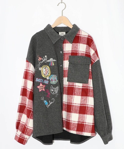 ScoLar(スカラー)の「153766:POP刺繍×チェック柄シャツ(ブルゾン・レディース・チャコールグレー/ブラック/アイボリー・M)」の1枚目の写真