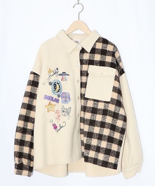 ScoLar(スカラー)の「153766:POP刺繍×チェック柄シャツ(ブルゾン・レディース・チャコールグレー/ブラック/アイボリー・M)」の2枚目の写真