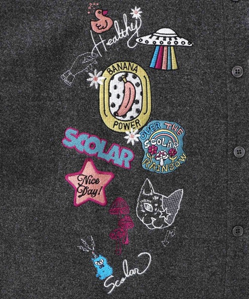 ScoLar(スカラー)の「153766:POP刺繍×チェック柄シャツ(ブルゾン・レディース・チャコールグレー/ブラック/アイボリー・M)」の13枚目の写真