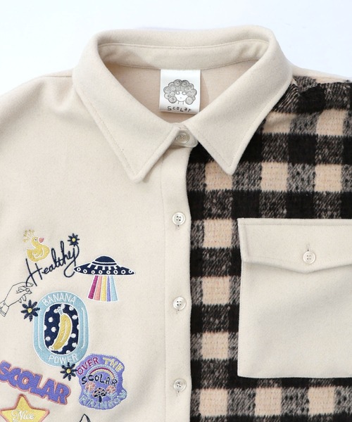 ScoLar(スカラー)の「153766:POP刺繍×チェック柄シャツ(ブルゾン・レディース・チャコールグレー/ブラック/アイボリー・M)」の19枚目の写真