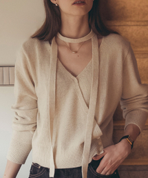 Tie set raccoon wrap cardigan_Oatmeal