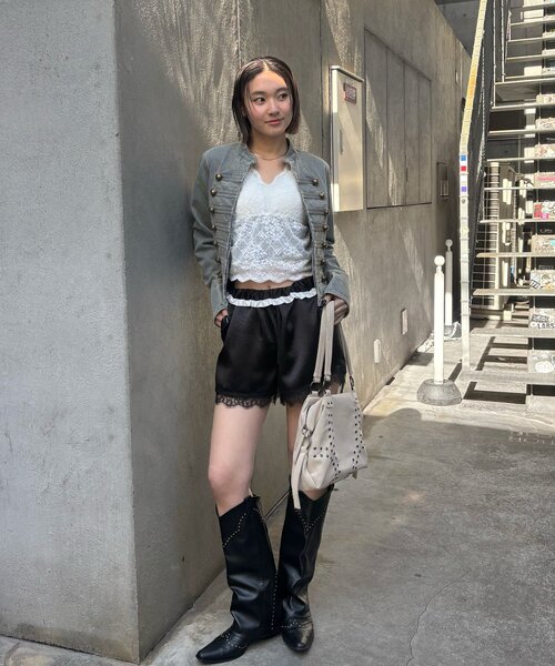 WHO'S WHO gallery（フーズフーギャラリー）の「ダブルウエストサテンロゴショーツ（その他パンツ・レディース・オフホワイト/ブラック/ネイビー/グレー・FREE）」の12枚目の写真