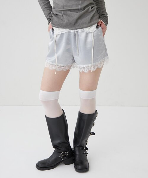 WHO'S WHO gallery（フーズフーギャラリー）の「ダブルウエストサテンロゴショーツ（その他パンツ・レディース・オフホワイト/ブラック/ネイビー/グレー・FREE）」の16枚目の写真