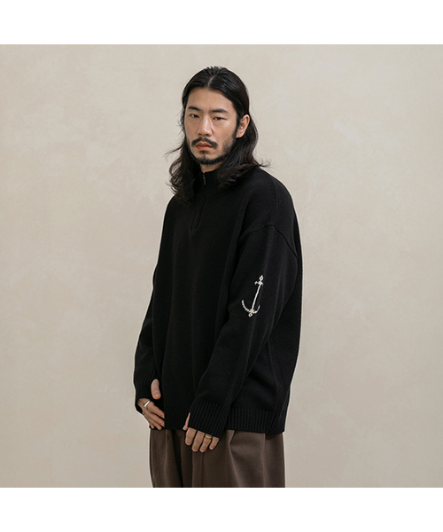 RUGGED HOUSE(ラギッドハウス)の「アンカーポイントハーフジップニット4カラー(ニット/セーター・メンズ・ブラック/ネイビー/グレー/カーキ・FREE)」の1枚目の写真