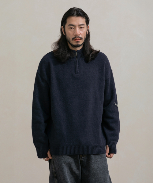 RUGGED HOUSE(ラギッドハウス)の「アンカーポイントハーフジップニット4カラー(ニット/セーター・メンズ・ブラック/ネイビー/グレー/カーキ・FREE)」の5枚目の写真