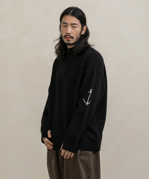 RUGGED HOUSE(ラギッドハウス)の「アンカーポイントハーフジップニット4カラー(ニット/セーター・メンズ・ブラック/ネイビー/グレー/カーキ・FREE)」の6枚目の写真