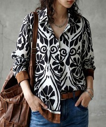 長袖 レギュラーカラー ダマスク 柄シャツ