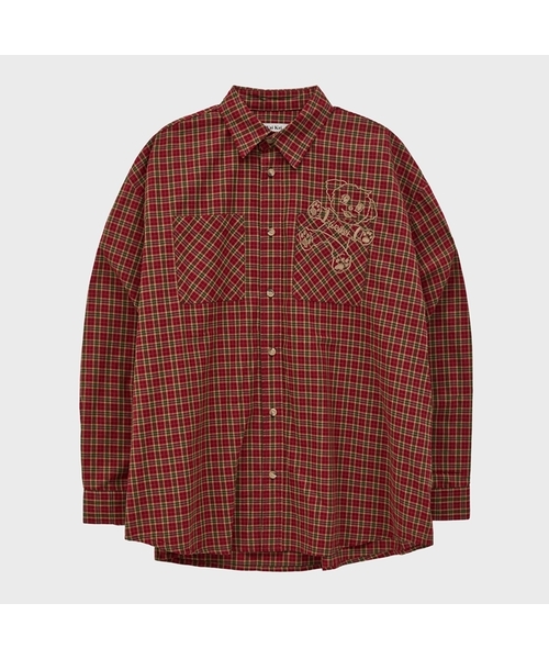 WaiKei(ワイケイ)の「マルチーズ刺繍チェックシャツ 4 COLOR(シャツ/ブラウス・レディース・バーガンディー/ブラウン/グリーン/ブルー・3/2/1)」の4枚目の写真