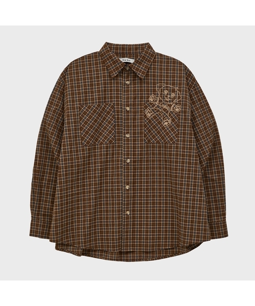 WaiKei(ワイケイ)の「マルチーズ刺繍チェックシャツ 4 COLOR(シャツ/ブラウス・レディース・バーガンディー/ブラウン/グリーン/ブルー・3/2/1)」の2枚目の写真