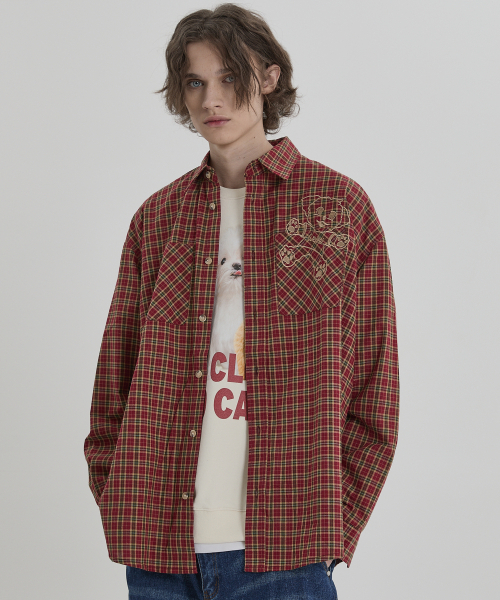 WaiKei(ワイケイ)の「マルチーズ刺繍チェックシャツ 4 COLOR(シャツ/ブラウス・レディース・バーガンディー/ブラウン/グリーン/ブルー・3/2/1)」の7枚目の写真