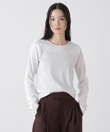 NANO universe（ナノユニバース）の「メタルボタンスリーブクルーネックリブカットトップス（Tシャツ/カットソー）」