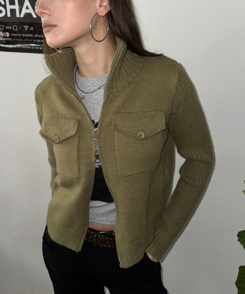 SHAGGIE（シャギー）の「スタンドカラーハイネックジップニット（カーディガン/ボレロ・レディース・ホワイト/グリーン/グレー・FREE）」の22枚目の写真