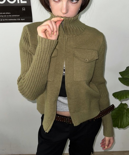 SHAGGIE（シャギー）の「スタンドカラーハイネックジップニット（カーディガン/ボレロ・レディース・ホワイト/グリーン/グレー・FREE）」の20枚目の写真