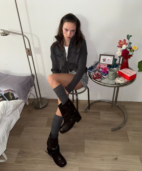 SHAGGIE（シャギー）の「スタンドカラーハイネックジップニット（カーディガン/ボレロ・レディース・ホワイト/グリーン/グレー・FREE）」の7枚目の写真