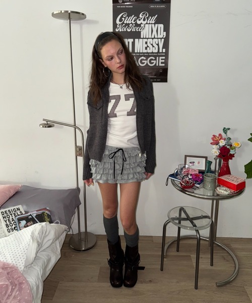 SHAGGIE（シャギー）の「スタンドカラーハイネックジップニット（カーディガン/ボレロ・レディース・ホワイト/グリーン/グレー・FREE）」の8枚目の写真