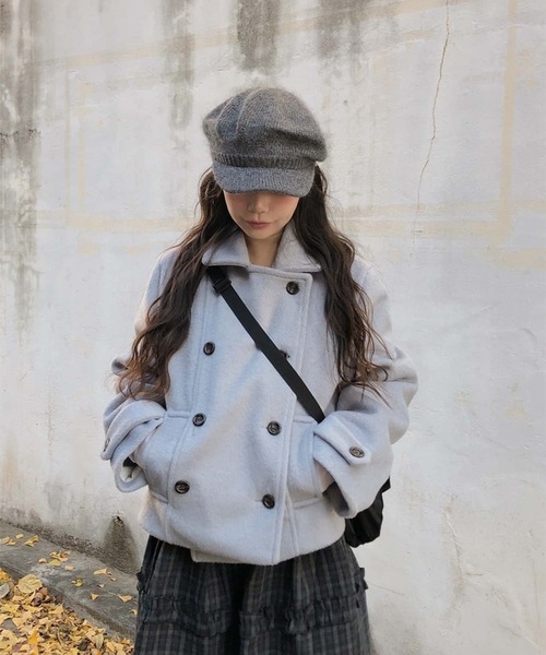 MAISON DE THERESE(メゾン ド テレーズ)の「ニットメルトン 中綿ダブルジャケット/コート(ダウンジャケット/コート・レディース・ブルー/ブラック/アイボリー・FREE)」の5枚目の写真