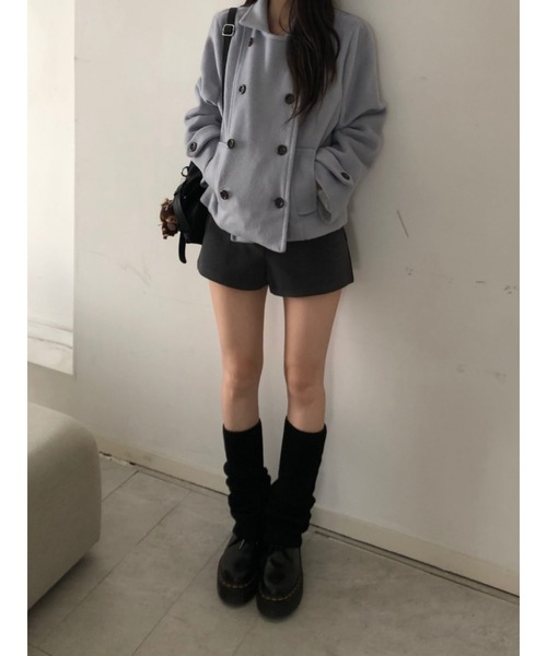 MAISON DE THERESE(メゾン ド テレーズ)の「ニットメルトン 中綿ダブルジャケット/コート(ダウンジャケット/コート・レディース・ブルー/ブラック/アイボリー・FREE)」の4枚目の写真