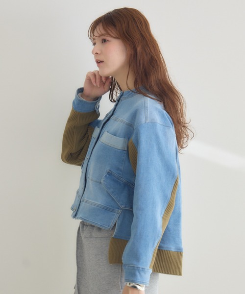 KATHARINE ROSS（キャサリンロス）の「【PILLINI/ピリーニ】ニットドッキングデニムブルゾン（デニムジャケット・レディース・ブルー/アイボリー・FREE）」の18枚目の写真