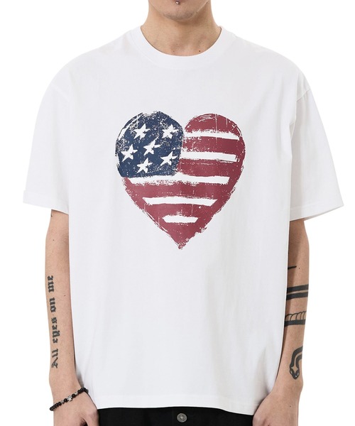 OY(オーワイ)の「『OY/オーワイ』AMERICAN HEART PRINT TEE/アメリカンハートTシャツ(Tシャツ/カットソー・メンズ・ホワイト/グレー・L/M/S)」の3枚目の写真