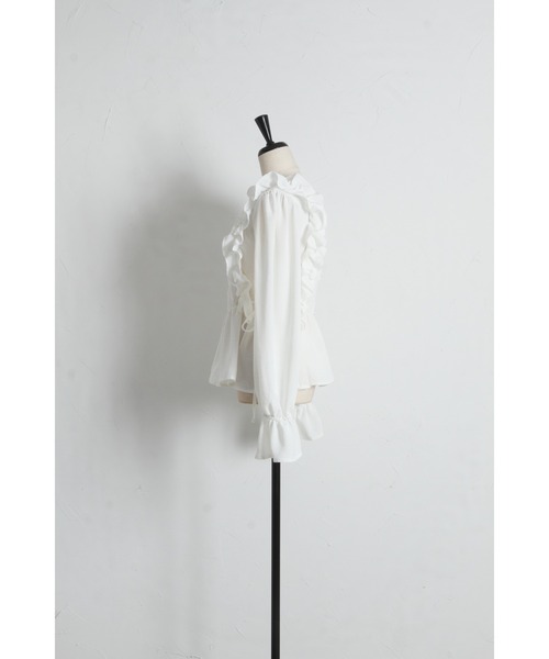 tocco closet(トッコ クローゼット)の「【ZOZO限定】サイドリボンスクエアネックシャーリングフリルブラウス(シャツ/ブラウス・レディース・ブラック/ピンク/オフホワイト・M)」の7枚目の写真