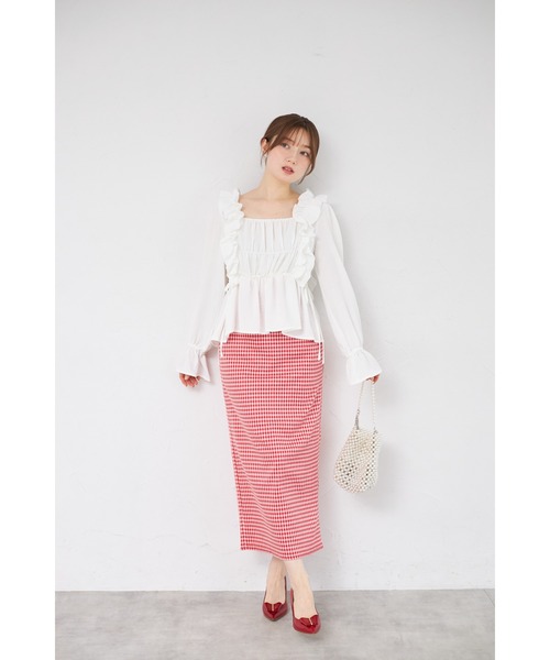 tocco closet(トッコ クローゼット)の「【ZOZO限定】サイドリボンスクエアネックシャーリングフリルブラウス(シャツ/ブラウス・レディース・ブラック/ピンク/オフホワイト・M)」の17枚目の写真