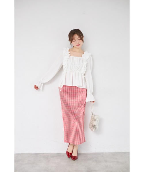 tocco closet(トッコ クローゼット)の「【ZOZO限定】サイドリボンスクエアネックシャーリングフリルブラウス(シャツ/ブラウス・レディース・ブラック/ピンク/オフホワイト・M)」の16枚目の写真