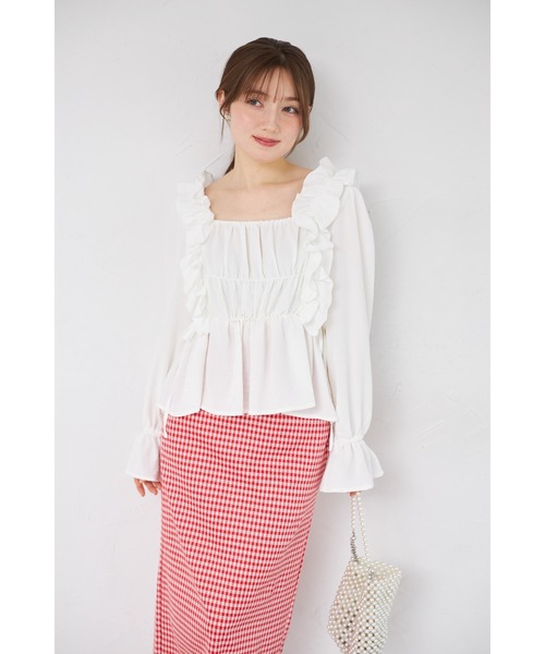 tocco closet(トッコ クローゼット)の「【ZOZO限定】サイドリボンスクエアネックシャーリングフリルブラウス(シャツ/ブラウス・レディース・ブラック/ピンク/オフホワイト・M)」の18枚目の写真