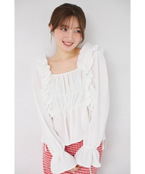 tocco closet(トッコ クローゼット)の「【ZOZO限定】サイドリボンスクエアネックシャーリングフリルブラウス(シャツ/ブラウス・レディース・ブラック/ピンク/オフホワイト・M)」の20枚目の写真
