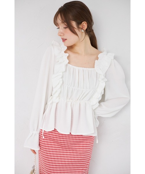 tocco closet(トッコ クローゼット)の「【ZOZO限定】サイドリボンスクエアネックシャーリングフリルブラウス(シャツ/ブラウス・レディース・ブラック/ピンク/オフホワイト・M)」の19枚目の写真