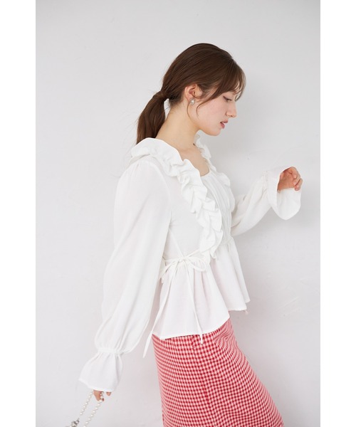 tocco closet(トッコ クローゼット)の「【ZOZO限定】サイドリボンスクエアネックシャーリングフリルブラウス(シャツ/ブラウス・レディース・ブラック/ピンク/オフホワイト・M)」の22枚目の写真