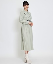 リボンタイプリーツロングシャツワンピース