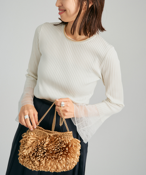 VERMEIL par iena（ヴェルメイユパーイエナ）の「ベルスリーブリブプルオーバー（ニット/セーター・レディース・ホワイト/ブラック・FREE）」の2枚目の写真