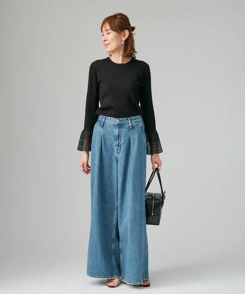 VERMEIL par iena（ヴェルメイユパーイエナ）の「ベルスリーブリブプルオーバー（ニット/セーター・レディース・ホワイト/ブラック・FREE）」の3枚目の写真