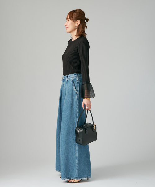 VERMEIL par iena（ヴェルメイユパーイエナ）の「ベルスリーブリブプルオーバー（ニット/セーター・レディース・ホワイト/ブラック・FREE）」の4枚目の写真