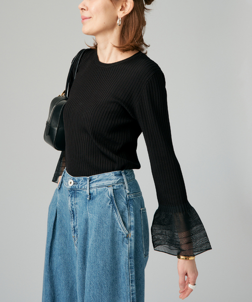 VERMEIL par iena（ヴェルメイユパーイエナ）の「ベルスリーブリブプルオーバー（ニット/セーター・レディース・ホワイト/ブラック・FREE）」の6枚目の写真