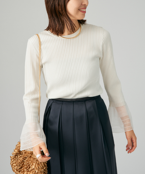 VERMEIL par iena（ヴェルメイユパーイエナ）の「ベルスリーブリブプルオーバー（ニット/セーター・レディース・ホワイト/ブラック・FREE）」の13枚目の写真