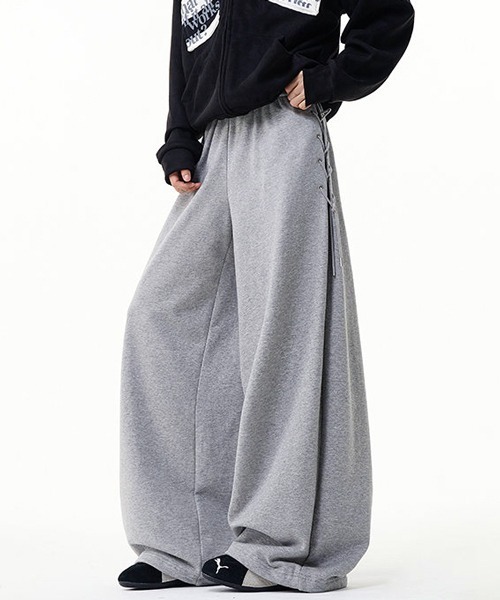 neos（ネオス）の「【neos】ユニセックス サイド レースアップ ルーズ ワイド スウェット パンツ メンズ レディース（スウェットパンツ・メンズ・ブラック/グレー・MEDIUM/LARGE/X-LARGE）」の3枚目の写真