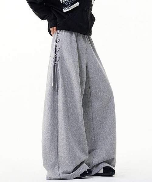 neos（ネオス）の「【neos】ユニセックス サイド レースアップ ルーズ ワイド スウェット パンツ メンズ レディース（スウェットパンツ・メンズ・ブラック/グレー・MEDIUM/LARGE/X-LARGE）」の6枚目の写真