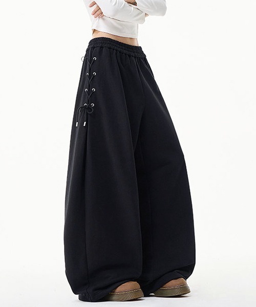 neos（ネオス）の「【neos】ユニセックス サイド レースアップ ルーズ ワイド スウェット パンツ メンズ レディース（スウェットパンツ・メンズ・ブラック/グレー・MEDIUM/LARGE/X-LARGE）」の13枚目の写真