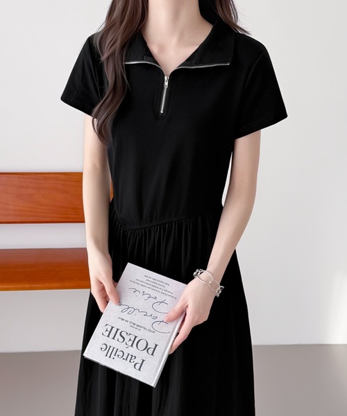 ABITOKYO(アビトーキョー)の「ハーフジップ異素材ドッキングワンピース(ワンピース・レディース・チャコールグレー/ブラック/ベージュ・FREE)」の22枚目の写真