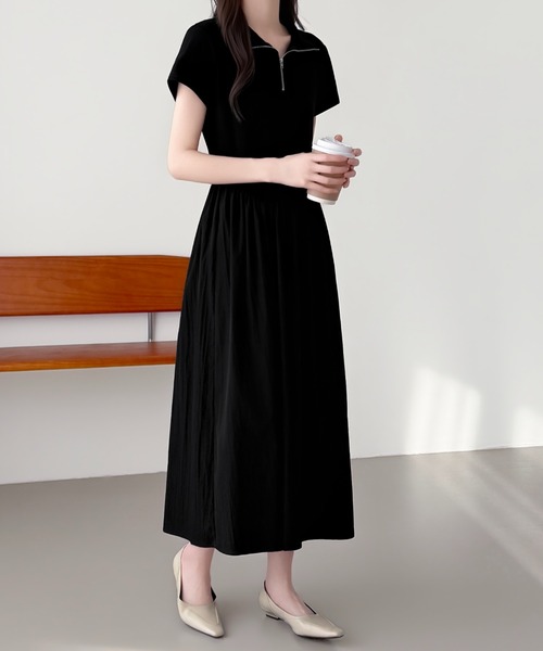 ABITOKYO(アビトーキョー)の「ハーフジップ異素材ドッキングワンピース(ワンピース・レディース・チャコールグレー/ブラック/ベージュ・FREE)」の20枚目の写真