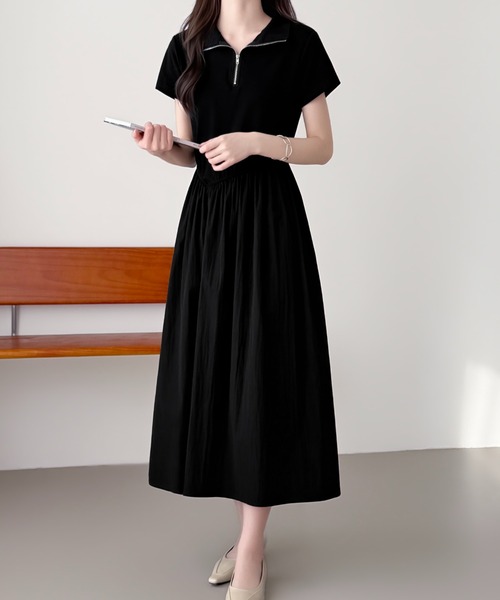ABITOKYO(アビトーキョー)の「ハーフジップ異素材ドッキングワンピース(ワンピース・レディース・チャコールグレー/ブラック/ベージュ・FREE)」の19枚目の写真