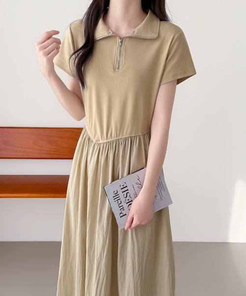 ABITOKYO(アビトーキョー)の「ハーフジップ異素材ドッキングワンピース(ワンピース・レディース・チャコールグレー/ブラック/ベージュ・FREE)」の14枚目の写真