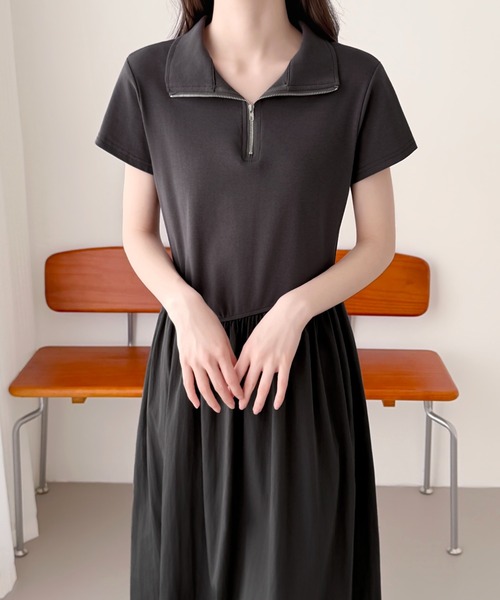 ABITOKYO(アビトーキョー)の「ハーフジップ異素材ドッキングワンピース(ワンピース・レディース・チャコールグレー/ブラック/ベージュ・FREE)」の11枚目の写真