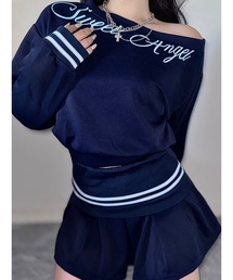 Rye by belgrace（リーバイベルグレイス）の「【セットアイテム】ワンショルダー スエット ロゴ プリーツ フレア ミニスカート ローウエスト ウエストシェイプ インナーパンツ付き セットアップ（セットアップ）」